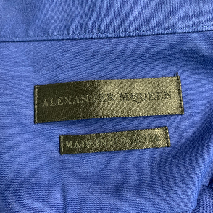ALEXANDER MCQUEEN Size L Blue Cotton Blend Short Sleeve Shirt