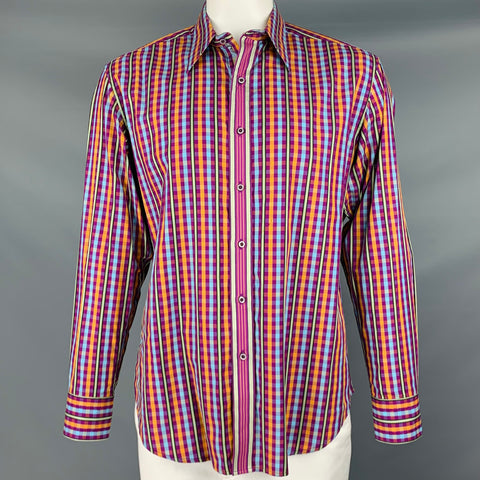 ROBERT GRAHAM Size L Purple Blue Orange Checkered Cotton Long Sleeve Shirt