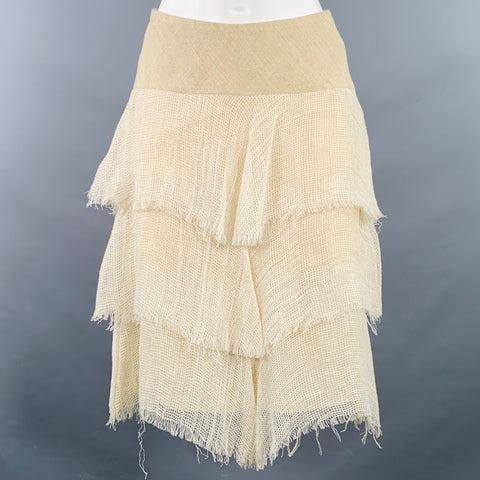 RALPH LAUREN Size 2 Beige Silk Linen Woven Layered Skirt