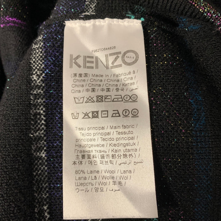 KENZO Size S Black Metallic Wool Blend Logo Cropped Hoodie