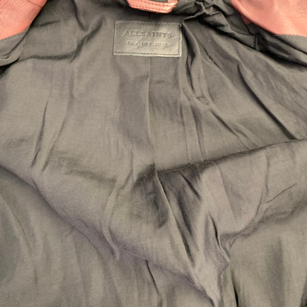 ALLSAINTS Size 0 Harland Burgundy Lambskin Leather Biker Jacket