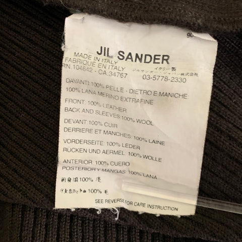 JIL SANDER Size M Brown Leather Wool Zip Up Sweater