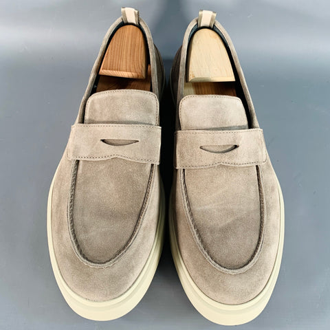 OFFICINE CREATIVE Size 11 Grey Beige Suede Penny Loafers