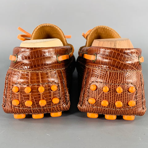 ETRO Size 8 Brown Cognac Embossed Leather Drivers Loafers