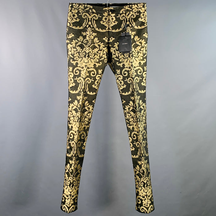 DOLCE & GABBANA Size 30 Black Gold Brocade Polyester Cotton Dress Pants