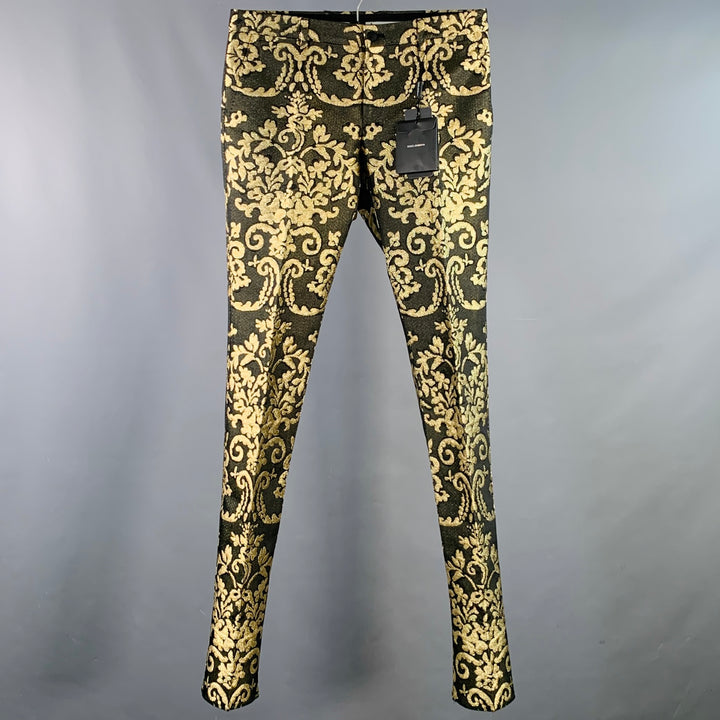 DOLCE & GABBANA Size 30 Black Gold Brocade Polyester Cotton Dress Pants
