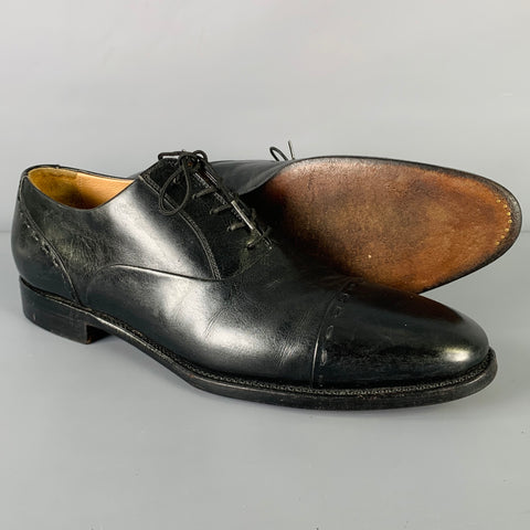 KITON Size 8.5 Black Leather Oxford Lace Up Shoes