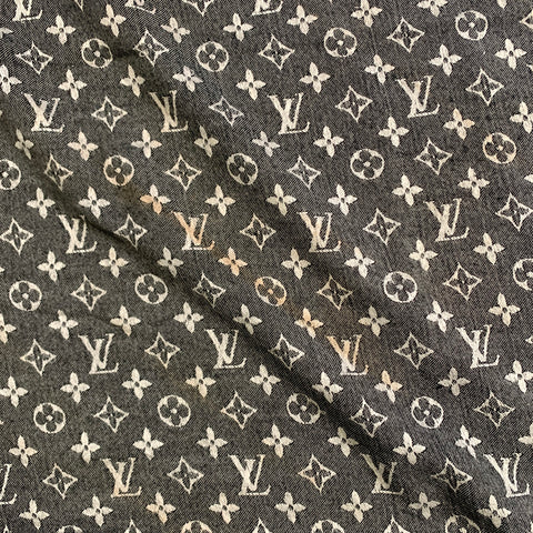 LOUIS VUITTON Silver Black Logo Silk Wool Scarf