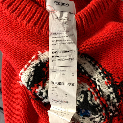 DOUBLET Size M Red Black & White Knitted Wool & Acrylic Crew Neck Sweater