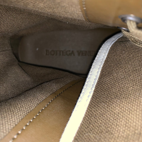 BOTTEGA VENETA Size 13.5 Green Cream Canvas Ankle Boots