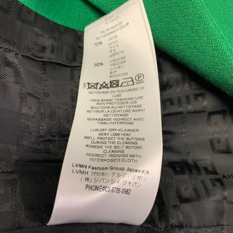 GIVENCHY Size 4 Green Polyester Wool Single Breasted Belted Jacket