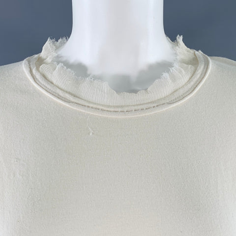 PEACHOO+KREJBERG Size S Cream Cotton Silk Contrast Trim Casual Top