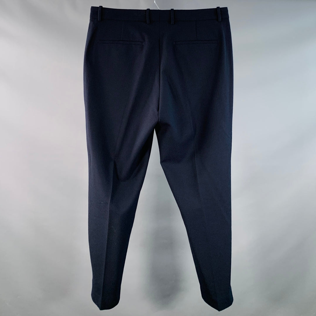 THEORY Size 34 Logan Navy Waffle Textured Polyester Blend Tapered Dress Pants