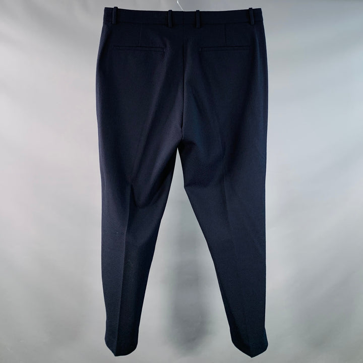 THEORY Size 34 Logan Navy Waffle Textured Polyester Blend Tapered Dress Pants