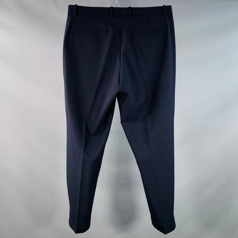 THEORY Size 34 Logan Navy Waffle Textured Polyester Blend Tapered Dress Pants