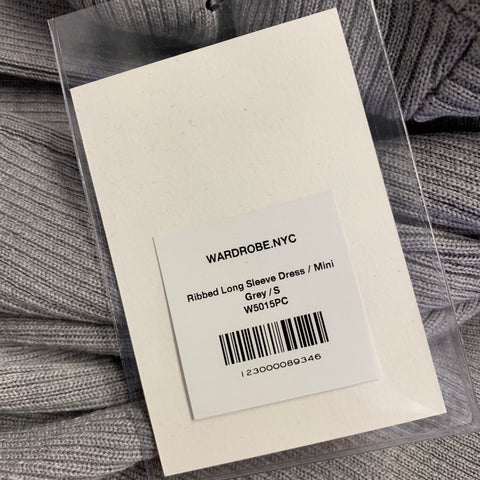 WARDROBE.NYC Size S Grey Merino Wool Ribbed Long Sleeve Above Knee Dress