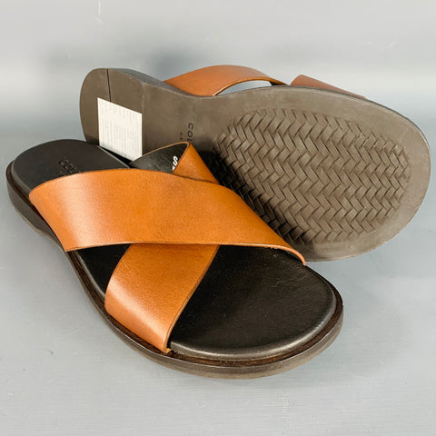 COLE HAAN Size 9 Brown Cognac Calf Leather Criss Cross Slip On Sandals
