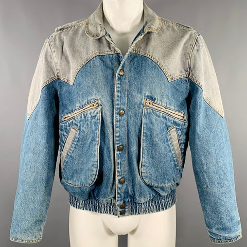 GUESS Size M Blue Grey Color Block Cotton Blouson Jacket