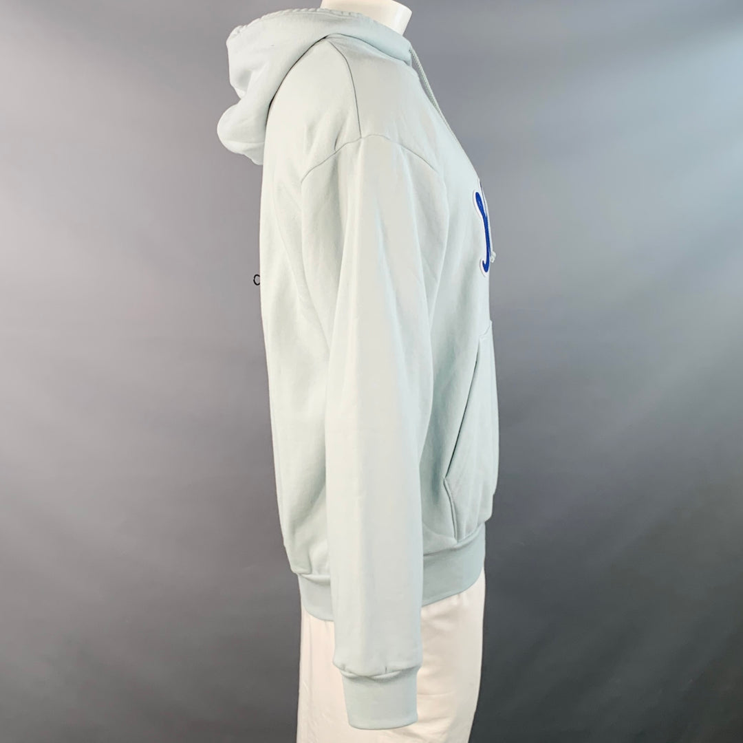 RIVIAN Size L Normal Light Blue Logo Cotton Hooded Sweatshirt
