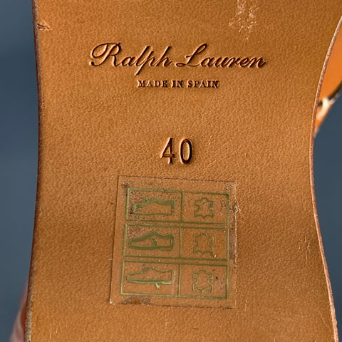 RALPH LAUREN Size 10 Tan Beige Leather Slingback Platform Wedge Sandals