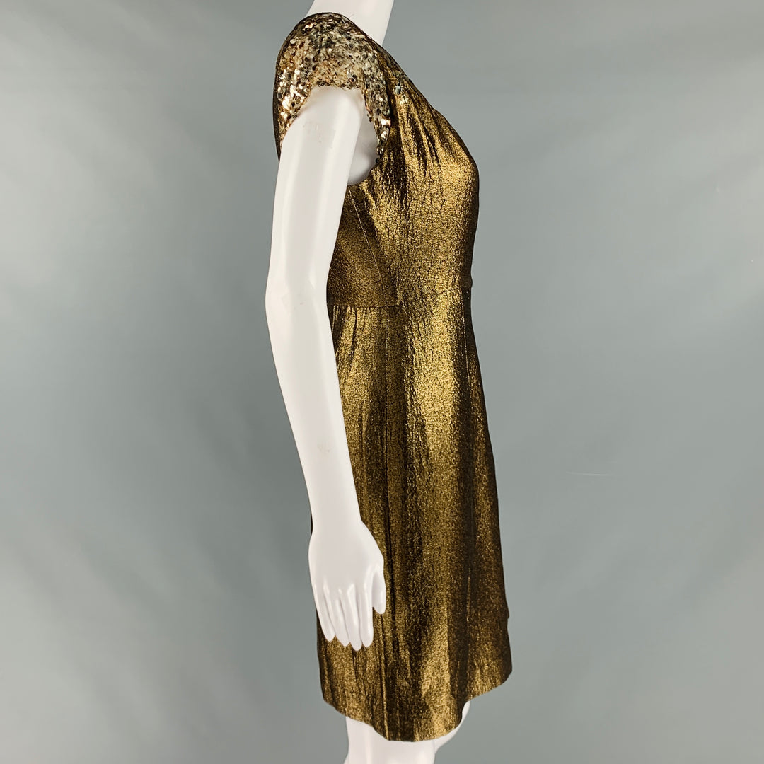 ELIE TAHARI Size 8 Gold Cotton Blend One Shoulder Cocktail Dress