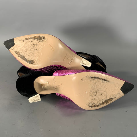 ATTICO Size 8 Purple Black Leather Snake Embossed Pointed Toe Pumps
