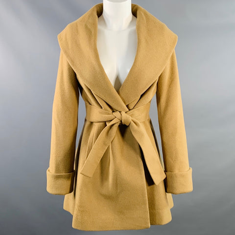 TRINA TURK Size 0 Tan Wool Cashmere Shawl Collar Snaps Coat