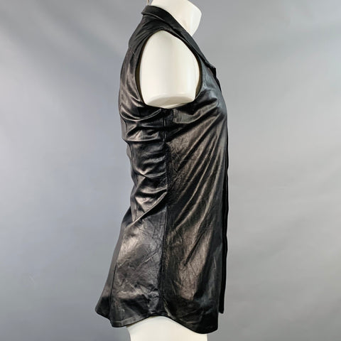 GARETH PUGH Size 36 Black Leather Hidden Buttons Vest