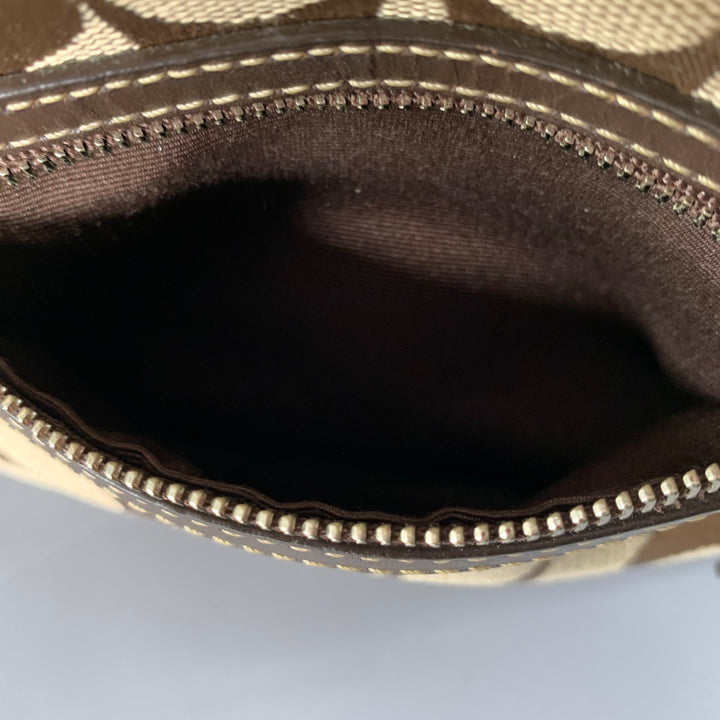 COACH Taupe Brown Monogram Top Handles Baguette Handbag