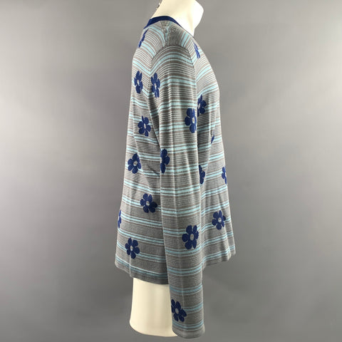 MARNI Size M Grey Blue Floral Cotton Crew Neck Pullover