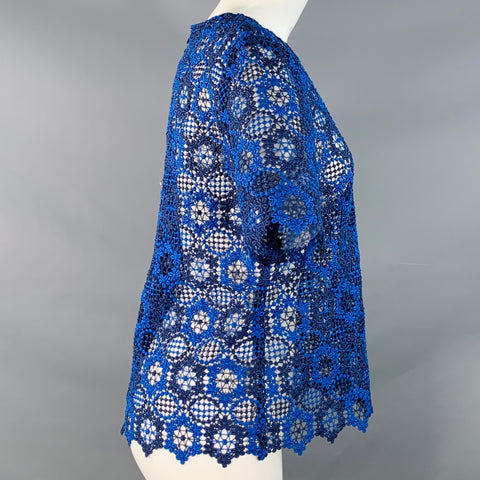 Haut Robe Courte Coupe Droite Manches Courtes en Dentelle Polyester Bleu Marine Sandro Taille 2