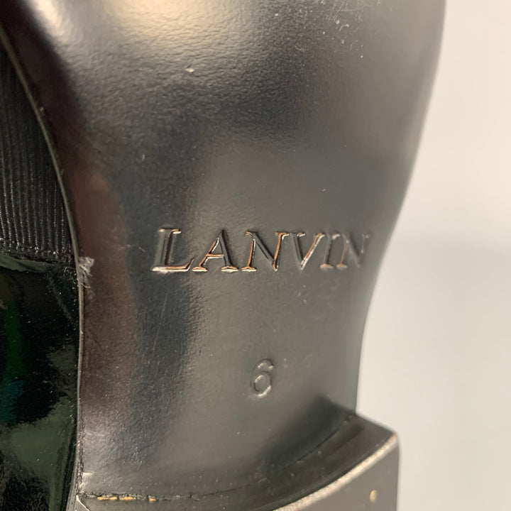 LANVIN Size 6 Black Patent Leather Slip On Loafers