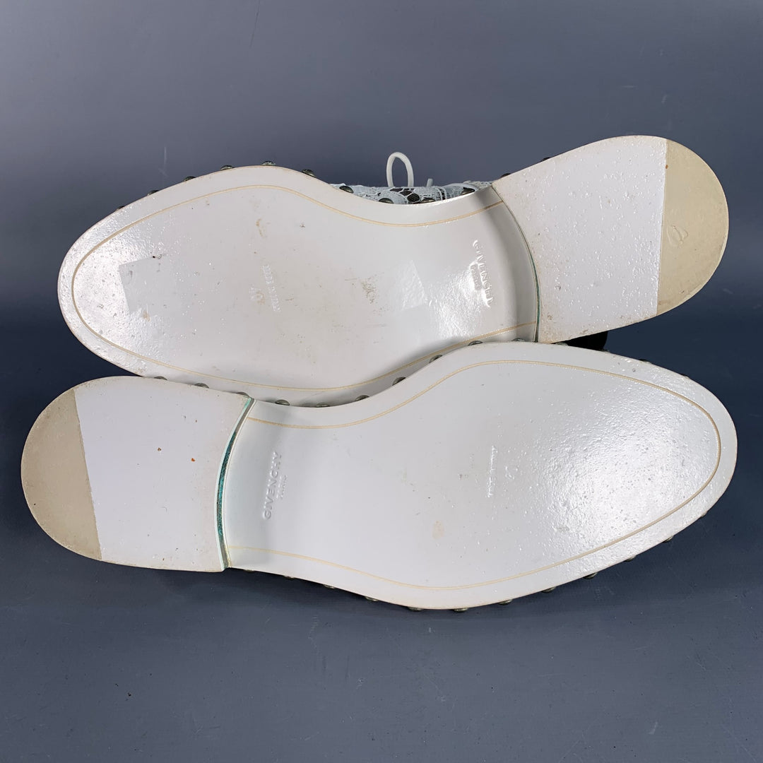 GIVENCHY Size 10 White Leather Lace Studded Derby Shoes