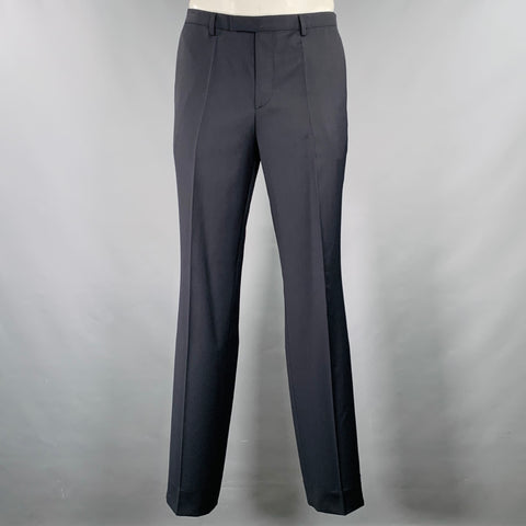 BOSS by HUGO BOSS Size 35 Navy Virgin Wool Flat Front Dress Pants