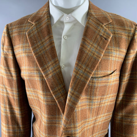 BORRELLI Size 44 Brown Camel Plaid Cashmere Notch Lapel Sport Coat
