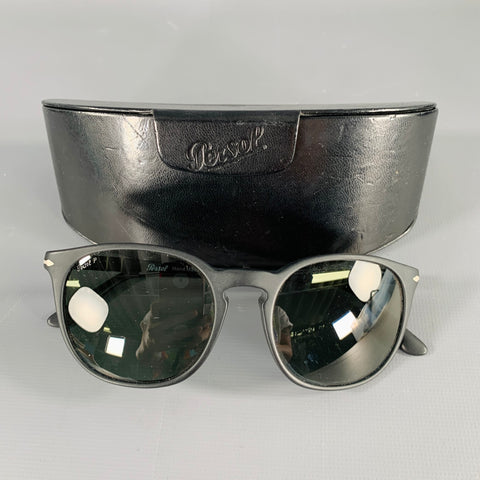 PERSOL Black Silver Acetate Sunglasses
