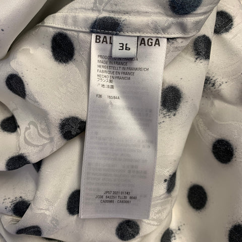 BALENCIAGA Size S White Black Polka Dot Viscose Silk Long Sleeve Shirt