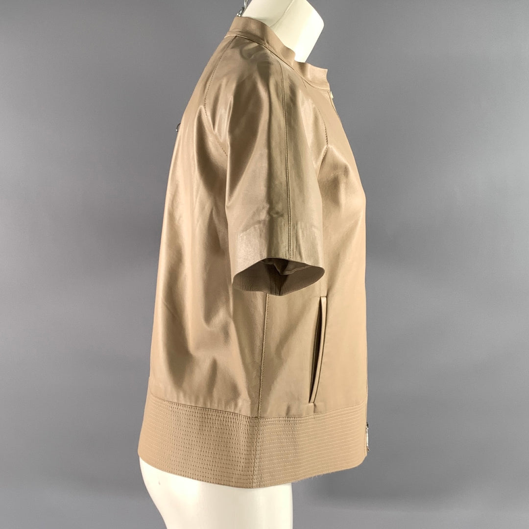 LAFAYETTE 148 Size S Tan Leather Lambskin Short Sleeve Jacket