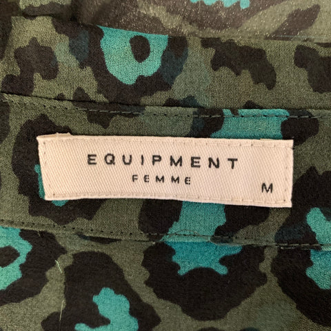 EQUIPMENT Size M Green Teal Silk Leopard Blouse