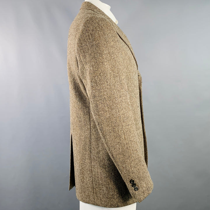 O'CONNELL'S Size 42 Long Brown Herringbone Wool Sport Coat