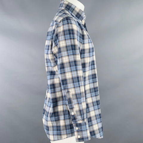 BRUNELLO CUCINELLI Size S Blue Navy Plaid Cotton Button Down Long Sleeve Shirt