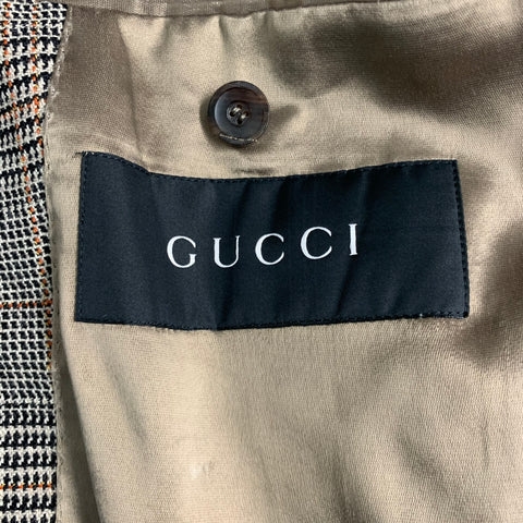 GUCCI Size 40 Tan Black Beige Plaid Wool Double Breasted Coat