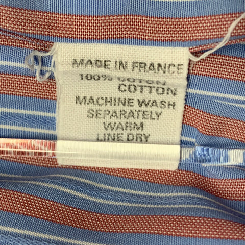 CHARVET Size L Blue Pink Stripe Cotton Curved Cutaway Long Sleeve Shirt