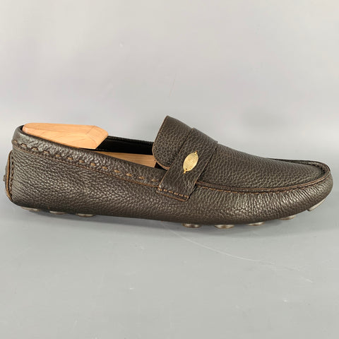 FENDI Size 8.5 Brown Pebble Grain Leather Drivers Loafers