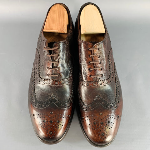 PAUL SMITH Chaussures Richelieu en cuir marron antique, bout golf fleuri, à lacets, taille 44