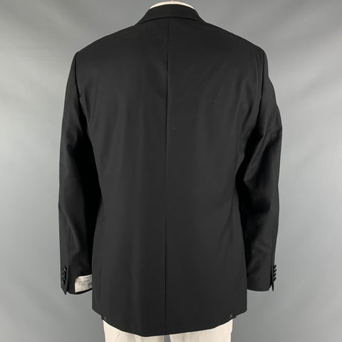 CALVIN KLEIN Size 46 Long Black Solid Wool Tuxedo Sport Coat