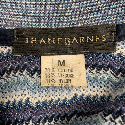 JHANE BARNES Size M Blue White Stripe Cotton Blend Short Sleeve Polo
