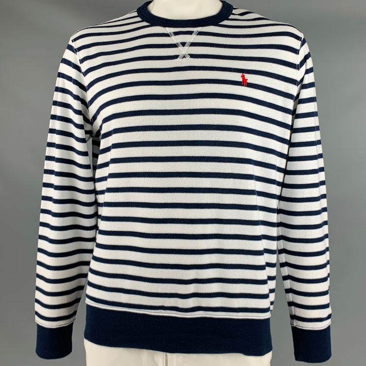 RALPH LAUREN Size L White Navy Stripe Cotton Blend Crew Neck Pullover