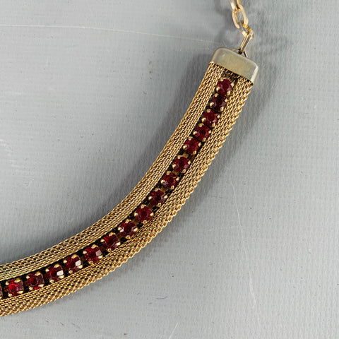Collier vintage en métal maillons dorés et rouges