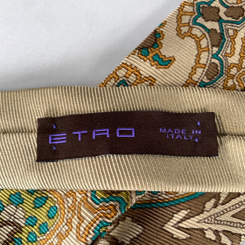 ETRO Tan Teal Paisley Silk Tie